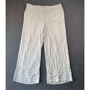 Loft Linen Blend Wide Leg Pants Womens L Beige White Striped Soft Flowy Coastal